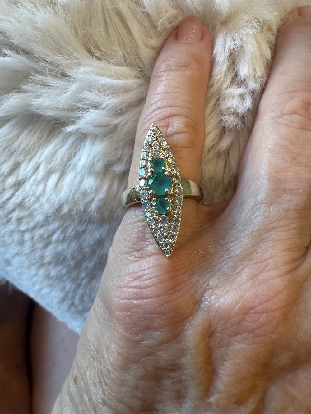 Gold tone Emerald Marquise Ring with Cubic Zirconia Accents